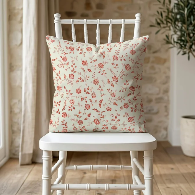 product Image for French Country Floral Pillow Cover: Red Toile Flowers