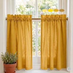 Yellow Cotton Cafe Curtains, Sunflower Gold Kitchen Tiers
