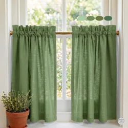 Green Cotton Cafe Curtains: Custom Size