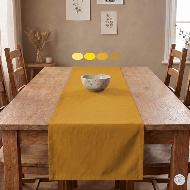 product Image for Yellow & Gold Cotton Table Runner, Placemats, and Napkins