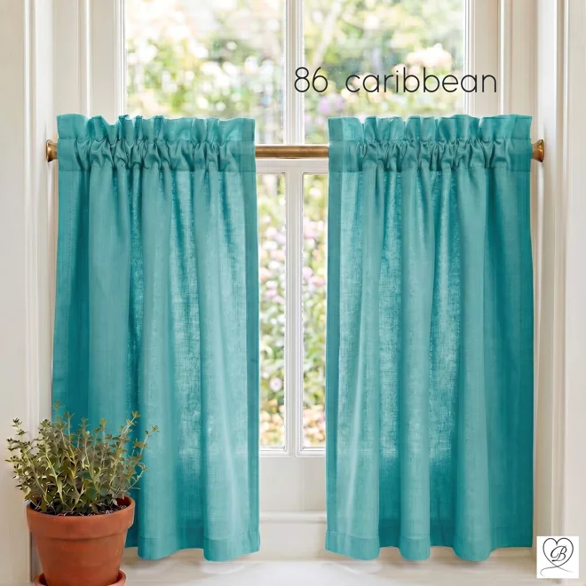 Additional Image for Aqua & Teal Cotton Cafe Curtains, Turquoise Blue Kitchen Tiers