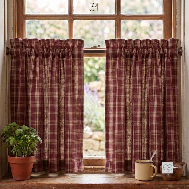 Additional Image for Red & Tan Plaid Curtains: Rustic Farmhouse Window Tiers