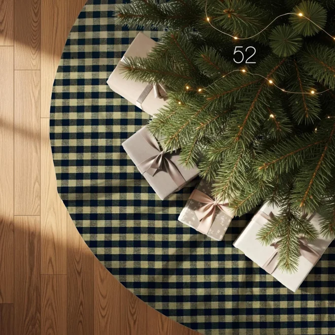 Additional Image for Black & Tan Plaid Tree Skirt: Rustic Farmhouse Christmas