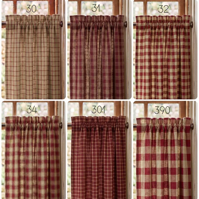 Additional Image for Red & Tan Plaid Curtains: Rustic Farmhouse Window Tiers