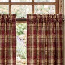 Red, Brown & Tan Plaid Curtains: Country Homespun Window Tiers
