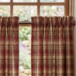 Red, Brown & Tan Plaid Curtains: Country Homespun Window Tiers