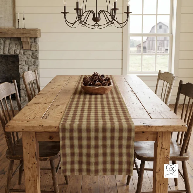 Additional Image for Brown & Tan Plaid Table Runner: Rustic Homespun, Placemats and Napkins
