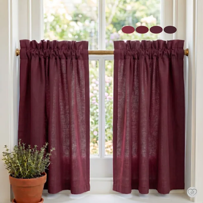 product Image for Burgundy Red Cotton Cafe Curtains, Custom Sizes