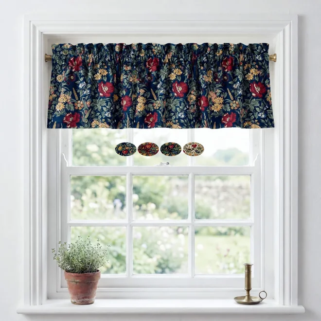 product Image for Wildflower & Wheat Floral Valances: Beige, Black, Navy, Burgundy