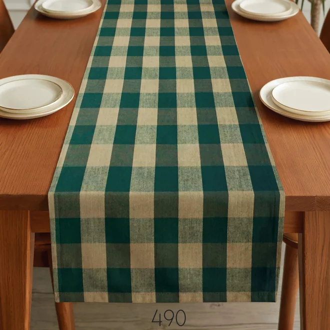 Additional Image for Green & Tan Plaid Table Runner: Farmhouse Style, Placemats and Napkins