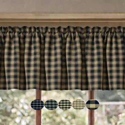 Black & Tan Plaid and Check Valances: Primitive Country Window Topper
