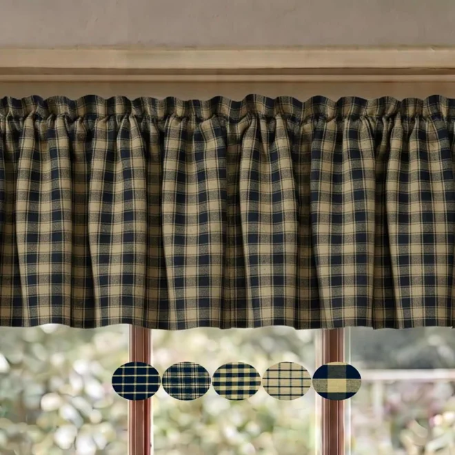 product Image for Black & Tan Plaid and Check Valances: Primitive Country Window Topper
