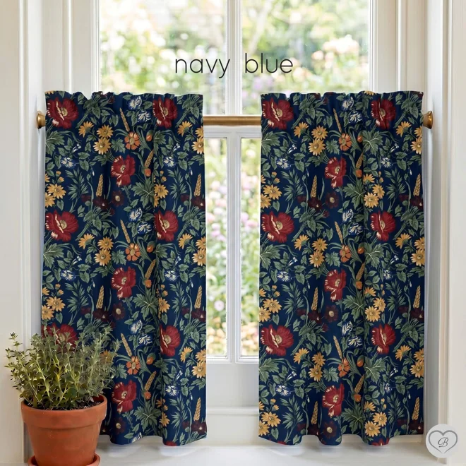 Additional Image for Wildflower & Wheat Floral Curtains: Beige, Black, Navy, Burgundy