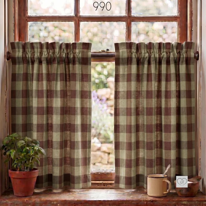 Additional Image for Brown & Tan Plaid Curtains: Rustic Farmhouse Window Tiers