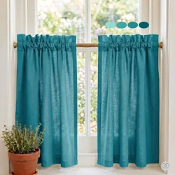Aqua & Teal Cotton Cafe Curtains, Turquoise Blue Kitchen Tiers