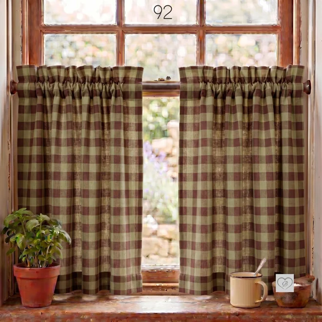 Additional Image for Brown & Tan Plaid Curtains: Rustic Farmhouse Window Tiers