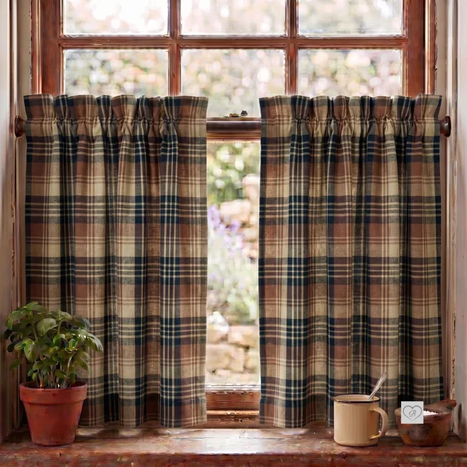 Additional Image for Brown, Black, & Tan Plaid Curtains: Rustic Country Tiers