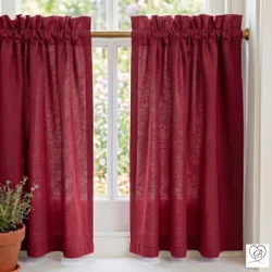Classic Red Cotton Cafe Curtains, Custom Sizes