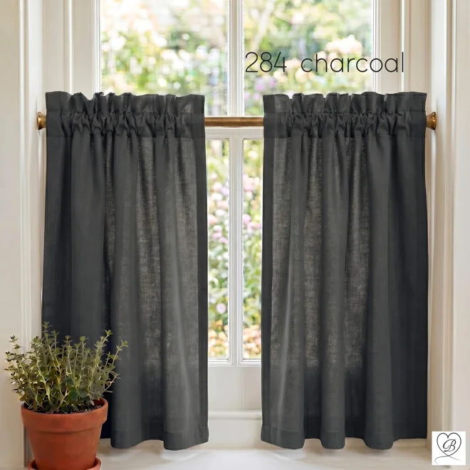 Additional Image for Black & Dark Gray Cotton Cafe Curtains: Custom Sizes