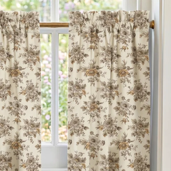 product Image for Taupe Cosmos French Country Floral Cafe Curtains
