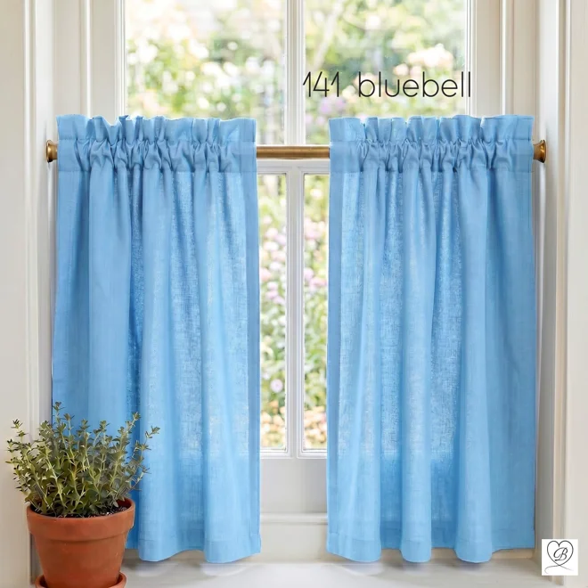 Additional Image for Blue Cotton Cafe Curtains, Custom Window Tiers for Kitchen or Bathroom