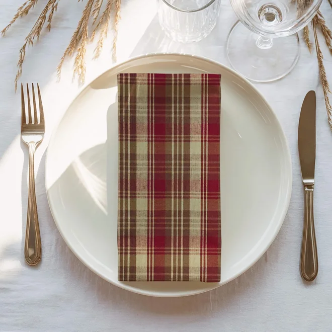 Additional Image for Red & Brown Plaid Table Runner: Rustic Farmhouse, Placemats and Napkins