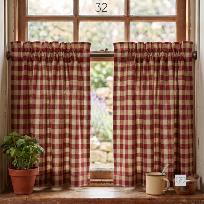 Additional Image for Red & Tan Plaid Curtains: Rustic Farmhouse Window Tiers