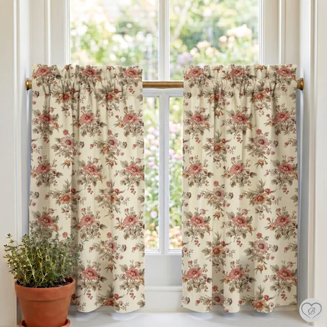 product Image for Blush Flowers French Country Floral Cafe Curtains