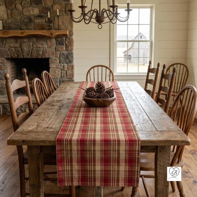 Additional Image for Red & Brown Plaid Table Runner: Rustic Farmhouse, Placemats and Napkins