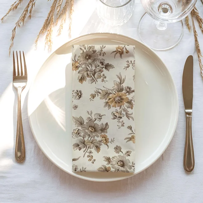 Additional Image for Blush & Taupe French Country Floral Cotton Table Runner, Placemats, Napkins