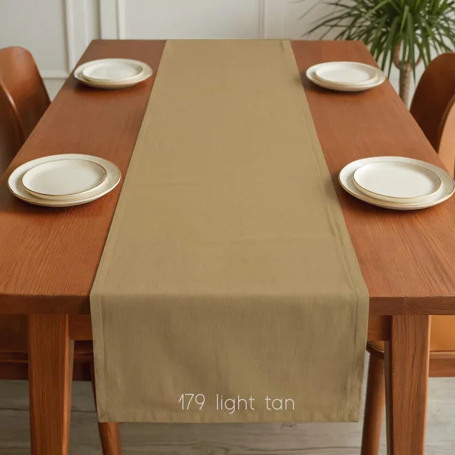 Additional Image for Solid Tan & Cream Cotton Table Runner, Placemats, and Napkins