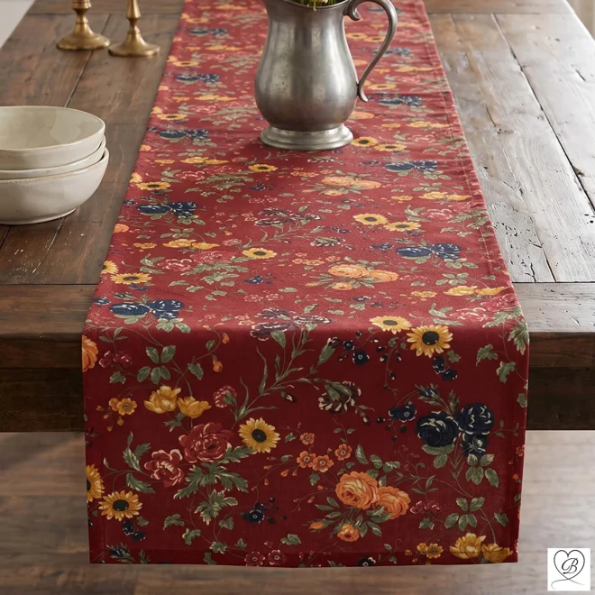 Additional Image for Rose & Sunflower Table Runners and Placemats - Burgundy Red