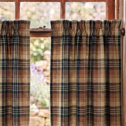 Brown, Black, & Tan Plaid Curtains: Rustic Country Tiers