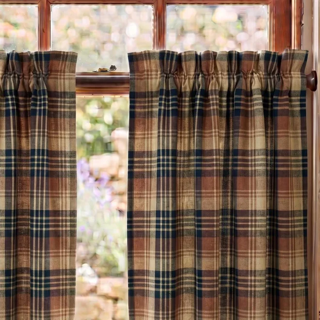 product Image for Brown, Black, & Tan Plaid Curtains: Rustic Country Tiers
