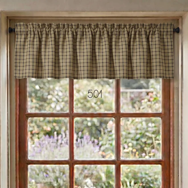 Additional Image for Black & Tan Plaid and Check Valances: Primitive Country Window Topper