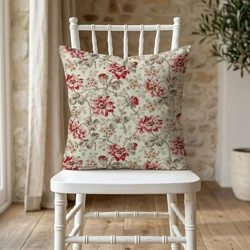 Red & Taupe French Country Floral Pillow Covers; Euro Shams and Lumbar