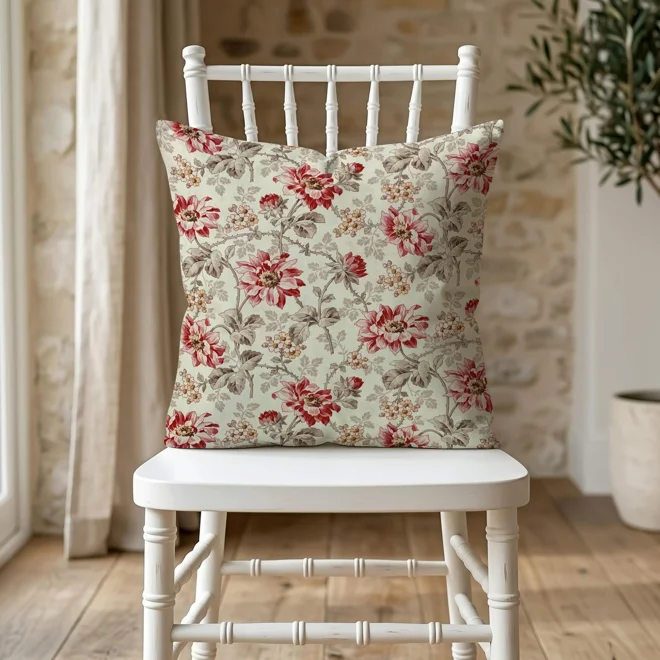 product Image for Red & Taupe French Country Floral Pillow Covers; Euro Shams and Lumbar