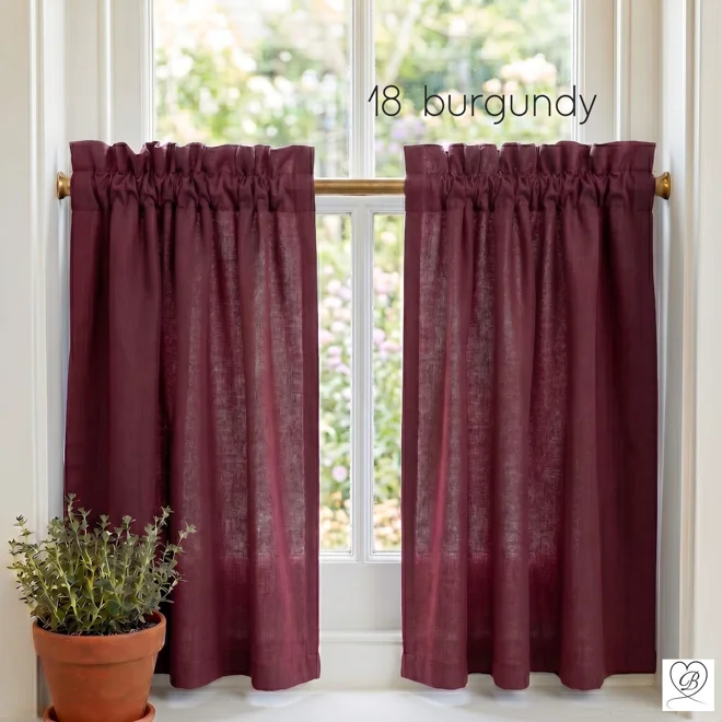 Additional Image for Burgundy Red Cotton Cafe Curtains, Custom Sizes