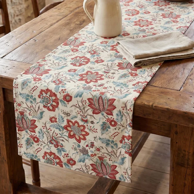Additional Image for Red & Blue Pivoine Florals Cotton Table Runner, Placemats, Napkins