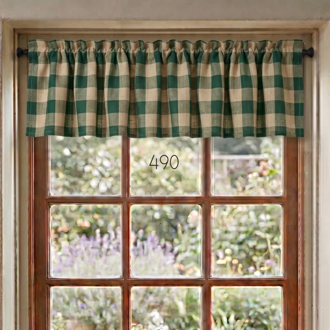 Additional Image for Green & Tan Plaid Valances: Homespun Country Window Topper