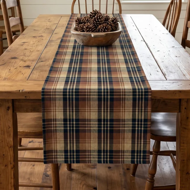 product Image for Brown & Black Plaid Table Runner: Rustic Country Decor, Placemats and Napkins