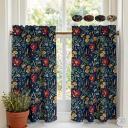 Wildflower & Wheat Floral Curtains: Beige, Black, Navy, Burgundy