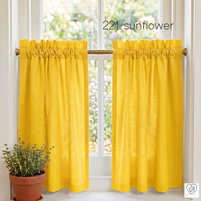 Additional Image for Yellow Cotton Cafe Curtains, Sunflower Gold Kitchen Tiers