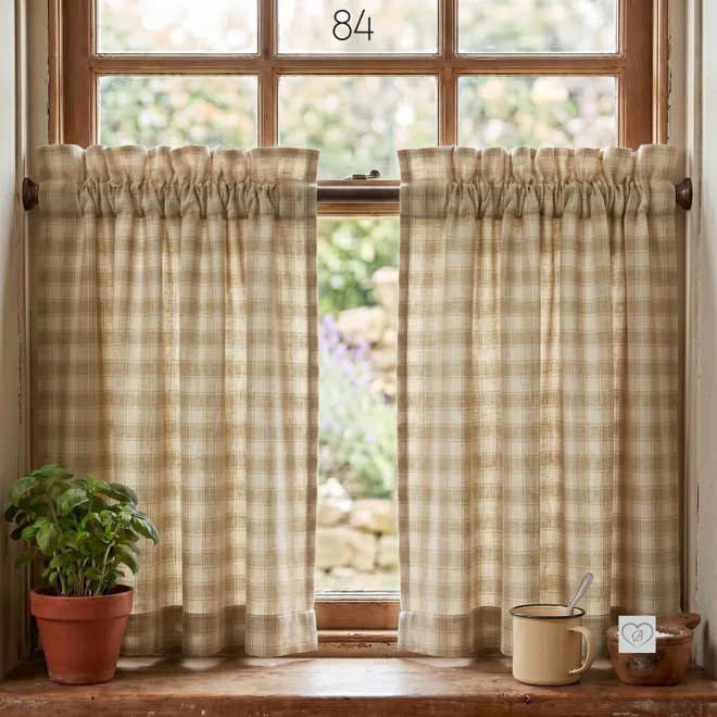 Additional Image for Cream & Beige Plaid Curtains: Farmhouse Style Kitchen Tiers