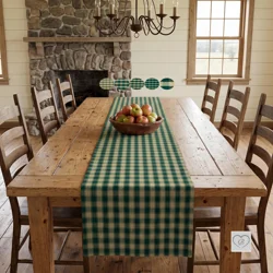 Green & Tan Plaid Table Runner: Farmhouse Style, Placemats and Napkins