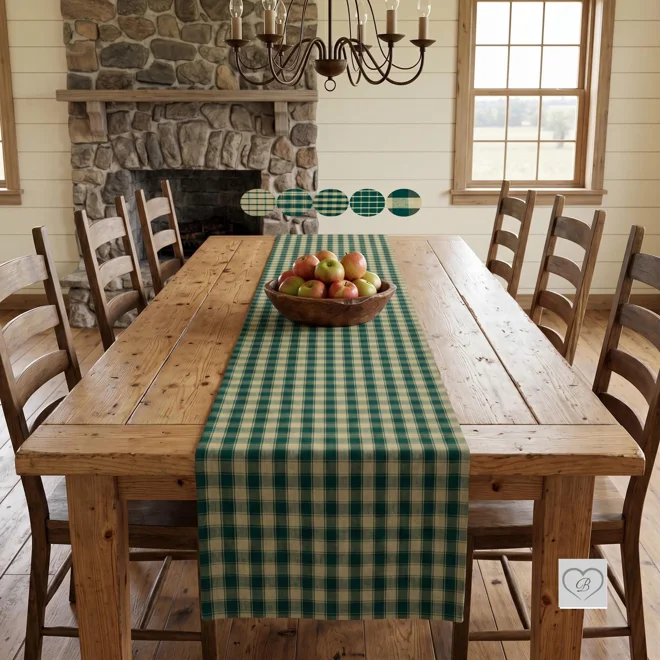 product Image for Green & Tan Plaid Table Runner: Farmhouse Style, Placemats and Napkins