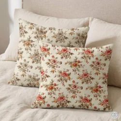Blush & Taupe French Country Floral Pillow Covers; Euro Shams and Lumbar