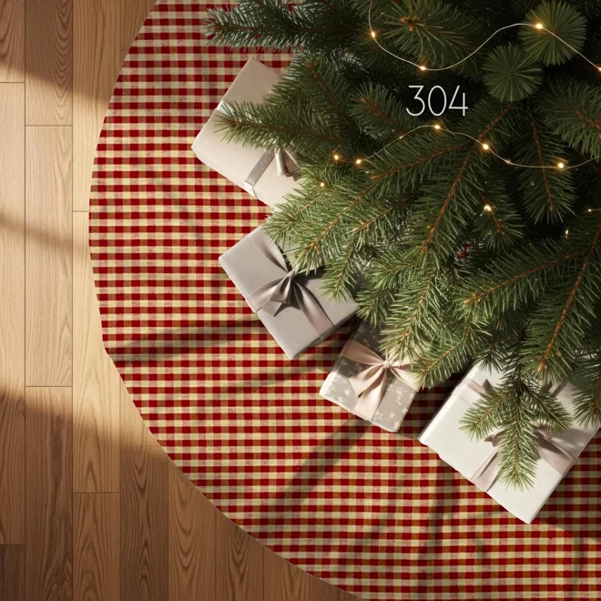 Additional Image for Red & Tan Plaid Tree Skirt: Rustic Farmhouse Christmas