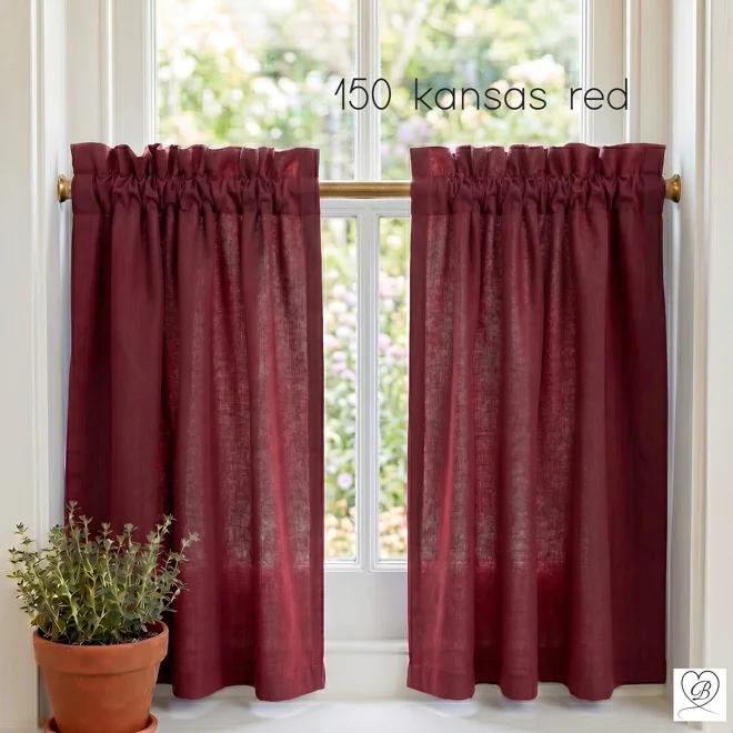 Additional Image for Burgundy Red Cotton Cafe Curtains, Custom Sizes