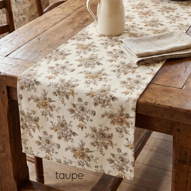 Additional Image for Blush & Taupe French Country Floral Cotton Table Runner, Placemats, Napkins